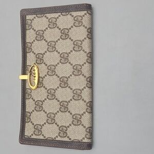 GUCCI - Old Gucci Bifold Long Wallet in Brown & Tan - Vintage Monogram Logo